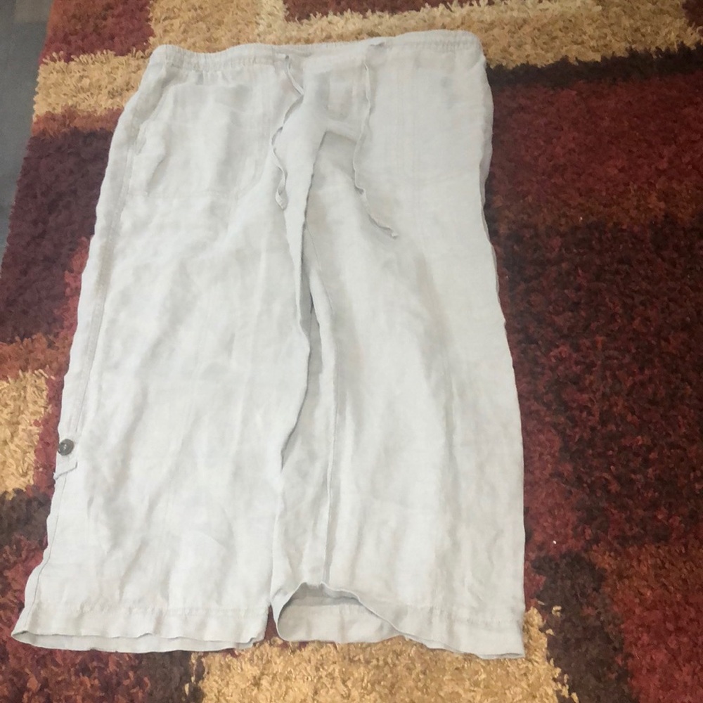 Lord & Taylor Light Gray Linen Wide-Leg Pants